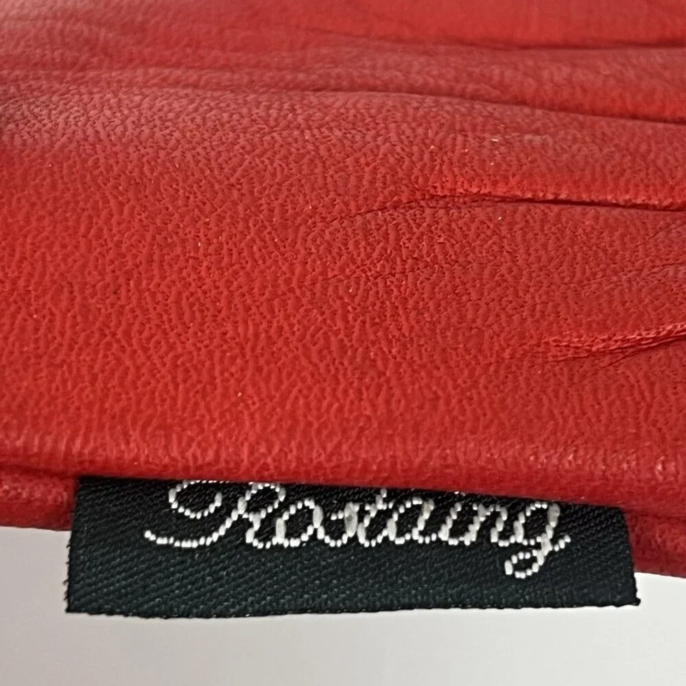 Vintage Rostaing Red Leather Gloves Green Trim Old Money‎ Festive